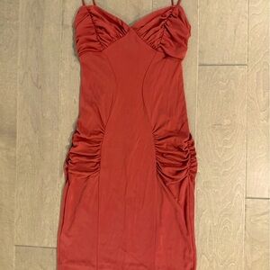 Stylish and feminine red- burgundy dress.